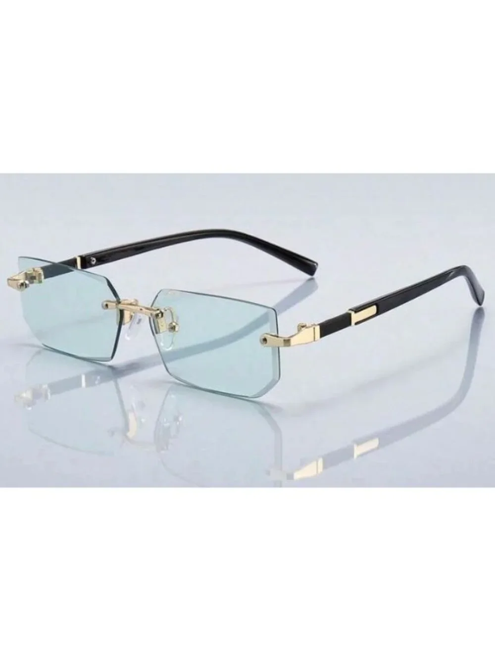 Rectangular Gradient Light Green Lens Sunglasses With Gold & Black Arms Unisex